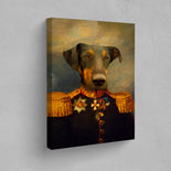 Der Hauptmann - Petfy Portrait Gemälde Tierportrait Hundeportrait Katzenportrait in Kleidung Uniform Anzug historisch klassisch adelig Barock Renaissance Haustierportrait in Kleidung nach Foto Fotovorlage auf Leinwand mit Holzrahmen gedruckt personalisierte Geschenkidee Haustier Haustierbesitzer Hund Katze Pferdeliebhaber Erinnerung Andenken Beileid an verstorbenen Hund Katze Haustier in Kleidung Uniform Haustierkunst Haustiergemälde Haustier gemalt